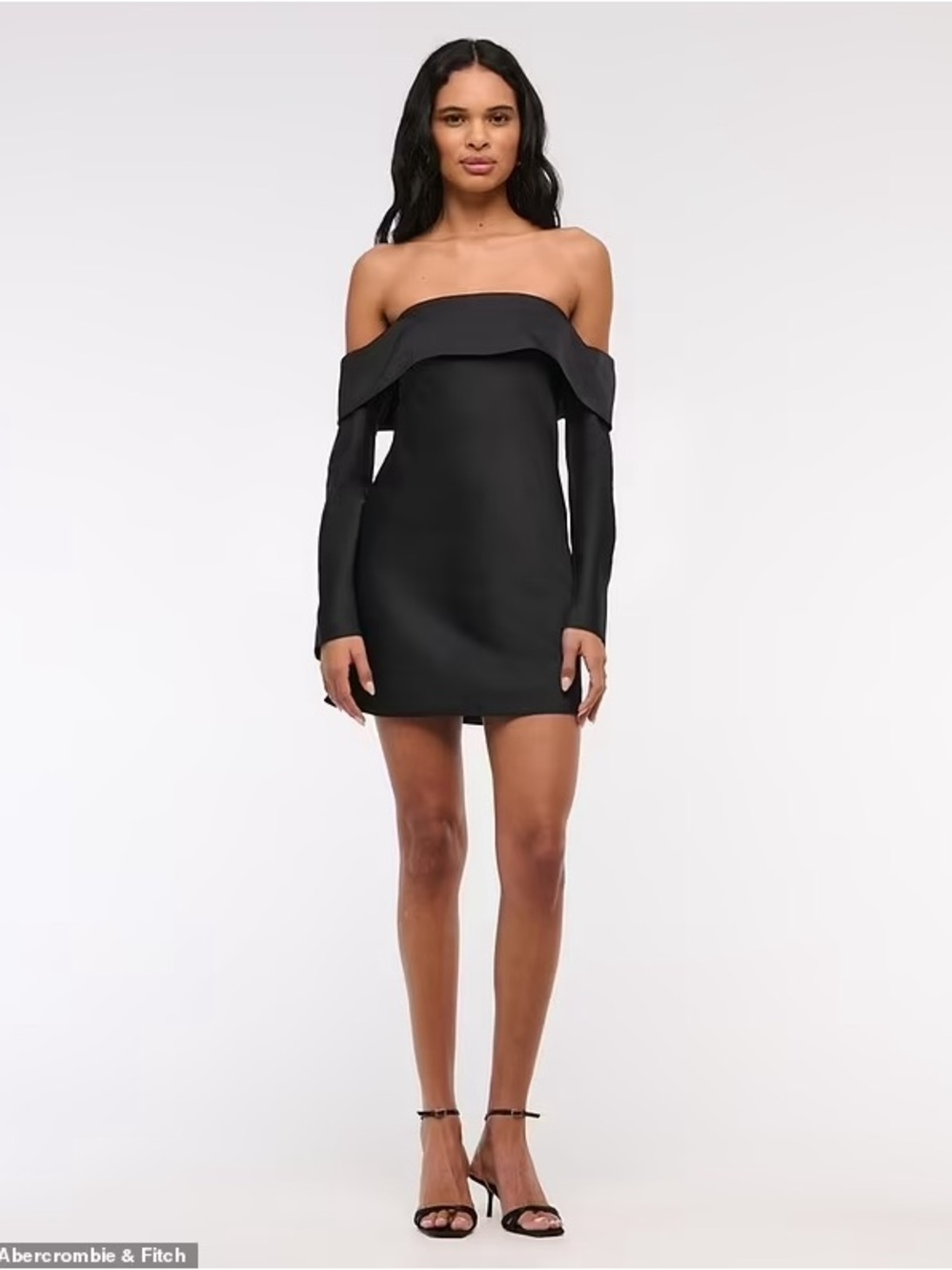 Abercrombie & Fitch Off The Shoulder Satin Mini Dress Tall Black